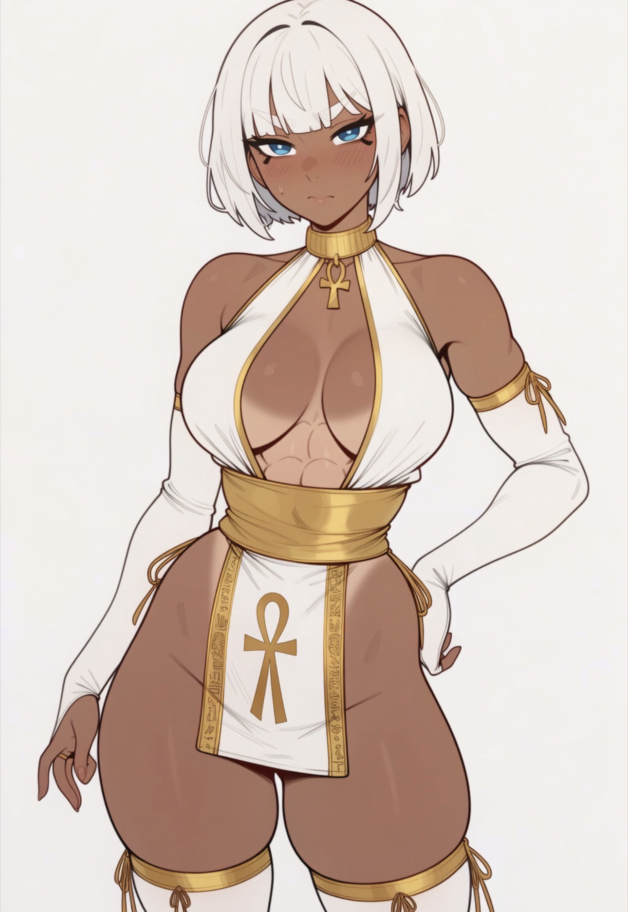 1girls, abs, ai, ai assisted, ai generated, blue eyes, dark-skinned female, egyptian, egyptian clothes, egyptian clothing, egyptian female, female, female only, fit, fit body, fit female, oc, original character, prussia123, sexy, sexy body, sexy clothing, sexy female, short hair, skimpy clothes, solo, solo female, solo focus, tan body, tan skin, unknown character, white hair