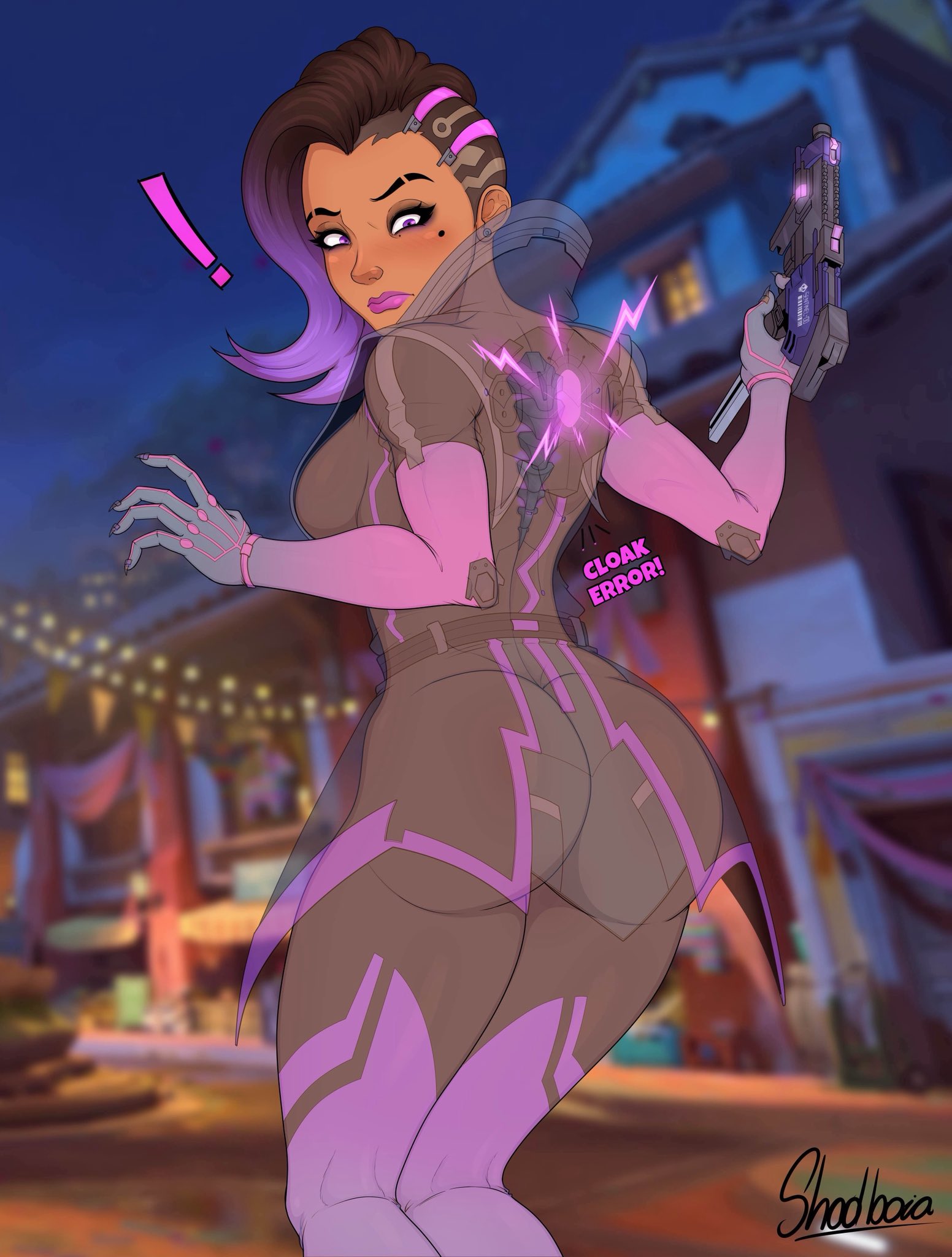 1girls, almost nude, alternate version at source, alternate version available, ass, big ass, big thighs, breasts, bubble ass, bubble butt, fanart, fat ass, female, medium breasts, overwatch, overwatch 2, pinup, public exposure, public indecency, public nudity, see-through, see-through clothing, shadboya, sideboob, sombra, thick ass, thick legs, thick thighs, thighs, wardrobe malfunction