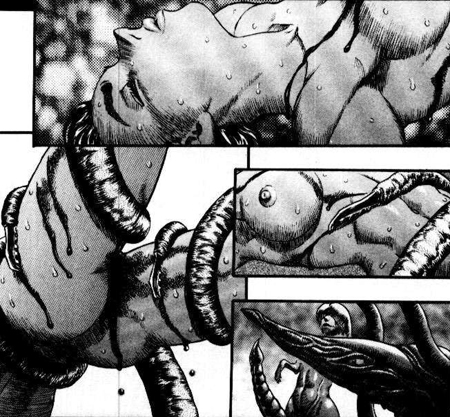 berserk, black and white, blood, casca, dark skin, dark-skinned female, female, forced, manga, monster, nipples, nude, rape, tagme, tentacle