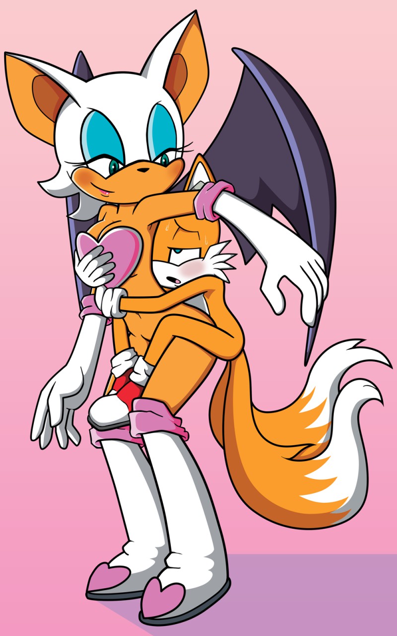 2015 anthro black_nose blush boots breasts canine clothing female fox fur furry_tail gloves heart male mammal multiple_tails navel open_mouth paradox-sin plain_background rouge_the_bat sega sex smile sonic_(series) straight sweat tail tails tongue wings