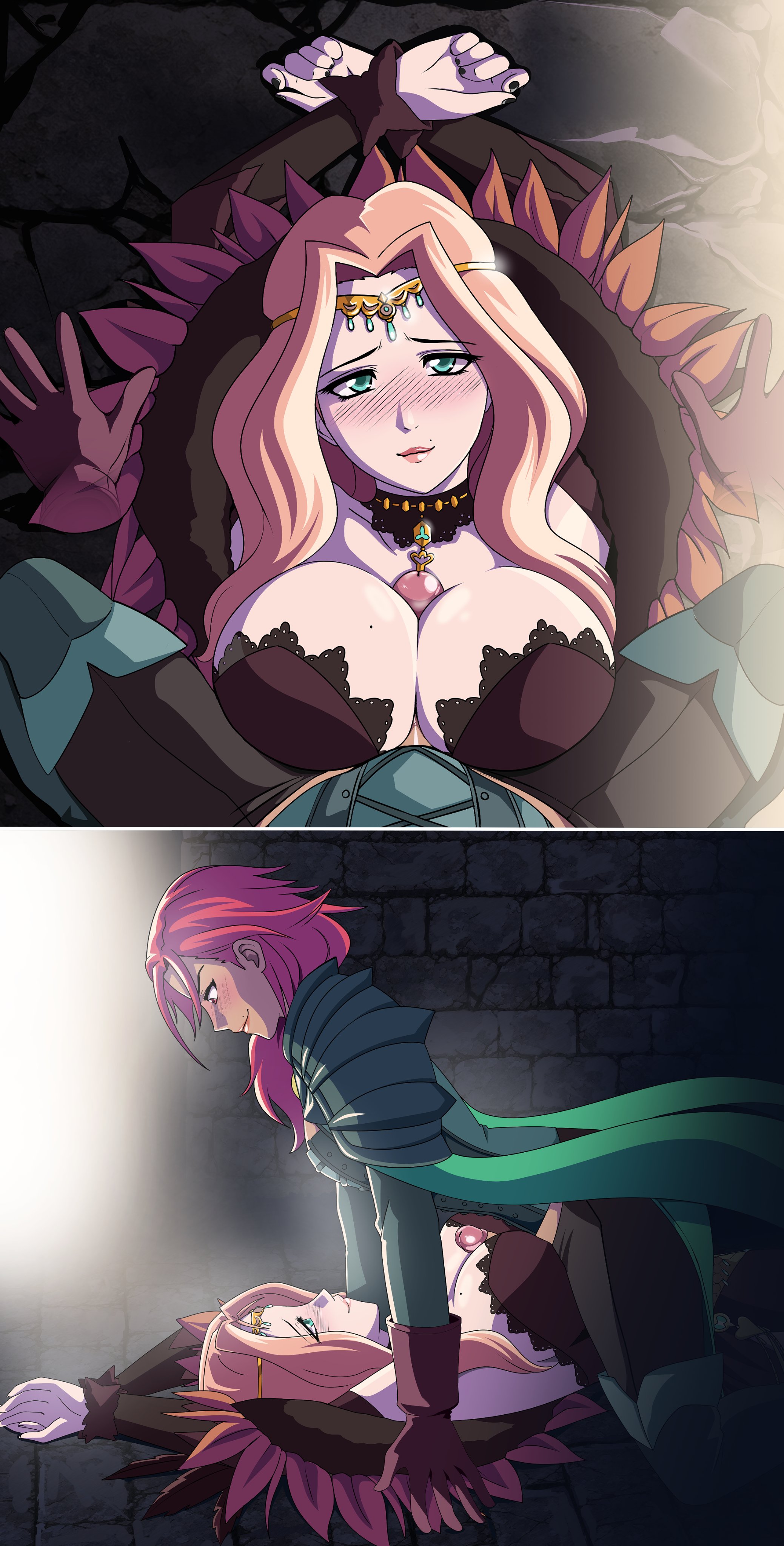 , 1futa, 1girls, arms up, blush, cornelia arnim, decox, female, fire emblem, fire emblem: three houses, futa on female, futa pov, futanari, hapi (fire emblem), large breasts, nintendo, on back, paizuri, pov