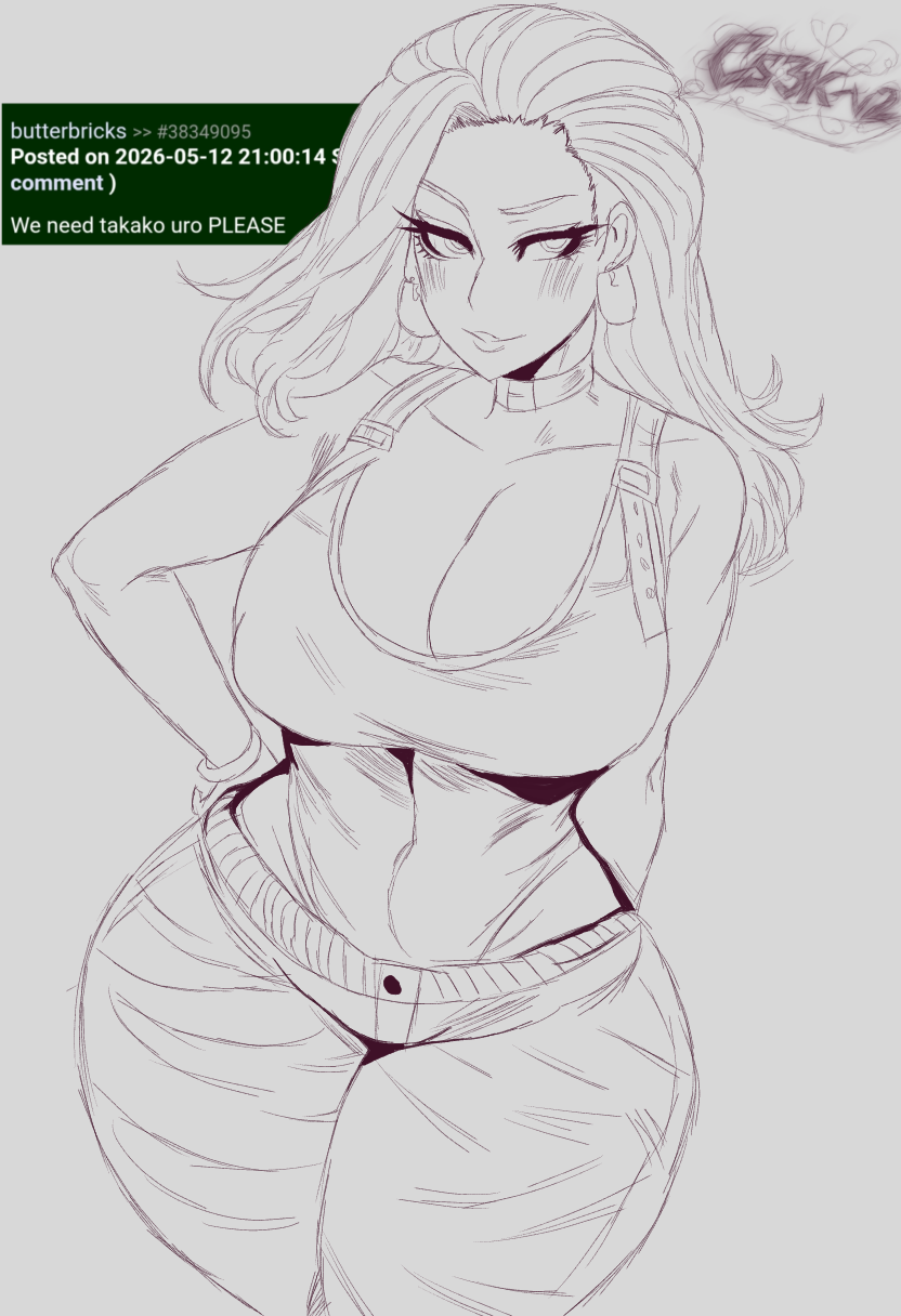 1girl, child bearing hips, cs3kv2, female focus, hand on hip, jujutsu kaisen, large breasts, narrow shoulders, narrow waist, request, sketch, solo female, uro takako, wide hipped female, wide hips