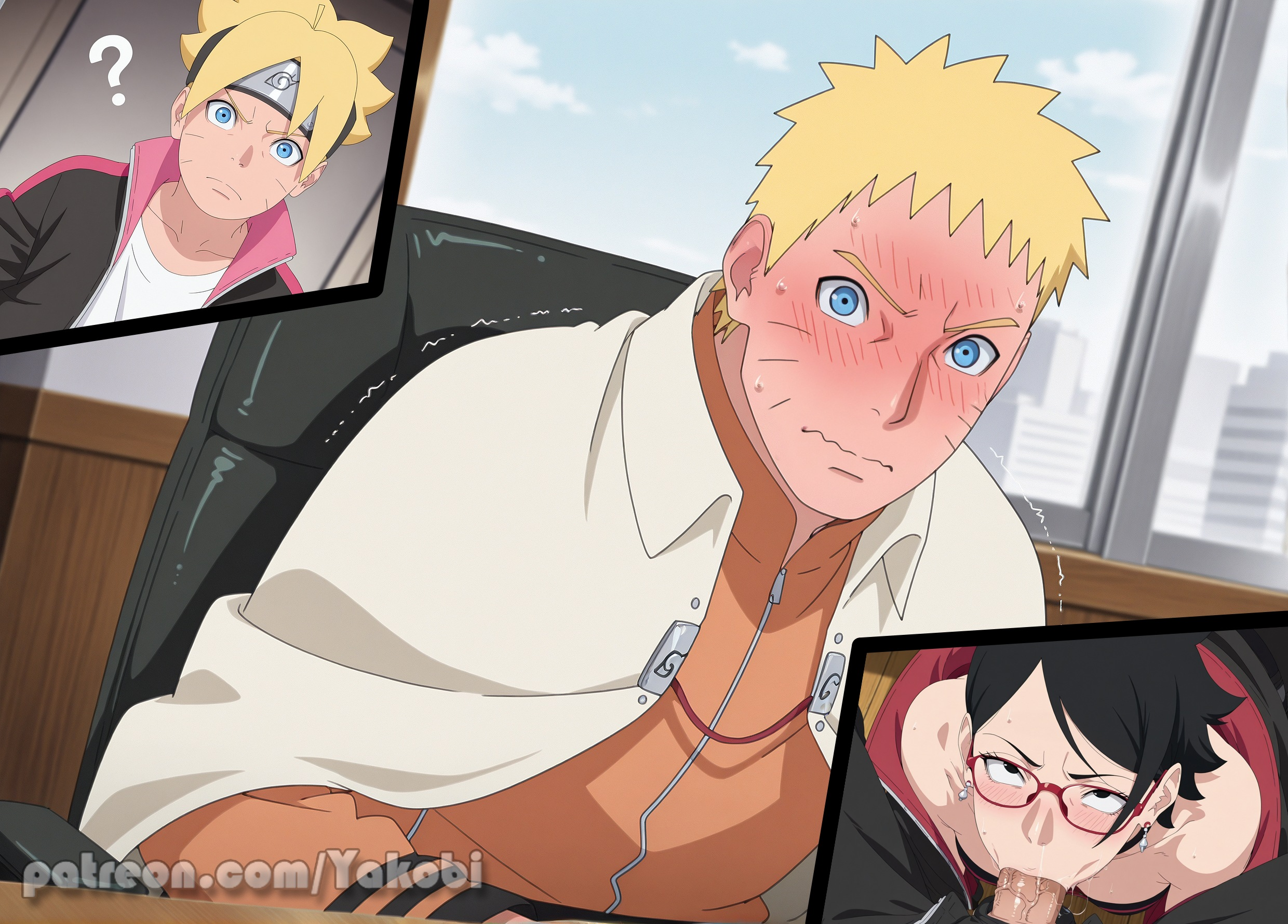 1girls, 2boys, age difference, ai generated, almost caught, big ass, big breasts, big butt, big penis, black eyes, black hair, blonde hair, blowjob, boruto: naruto next generations, boruto: two blue vortex, bottomless, breasts, bubble ass, bubble butt, busty, chair, cheating, cheating girlfriend, chest wraps, close-up, closed eyes, clothed, clothed sex, clothing, cucked by father, cuckold, curvaceous, curvy, curvy body, curvy female, curvy figure, curvy hips, deepthroat, duo, duo focus, exposed penis, facial markings, father, father and son, fellatio, female, fingerless gloves, glasses, gloves, grin, grinning, hand on head, hi res, high resolution, highres, hips, huge ass, huge cock, indoors, jacket, large ass, large breasts, large penis, light skin, light-skinned female, light-skinned male, looking at partner, looking at viewer, looking up, male, male pov, male with female, male/female, mouthful, multiple boys, multiple males, narrowed eyes, naruto, naruto (series), naruto uzumaki, netorare, no panties, ntr, older male, older male and younger female, oral, oral sex, pale skin, pale-skinned female, pale-skinned male, pants down, penis, penis out, pov, pussy, pussy juice, pussy juice puddle, sarada uchiha, see-through, short dress, short hair, shounen jump, shueisha, sitting, sitting on chair, skimpy, skimpy clothes, skimpy dress, sleeveless, sleeveless dress, smile, sneaking, sneaky sex, spitroast, squatting, stealth sex, sucking, sucking penis, table, teenage female, teenager, text, thick penis, thick thighs, thighs, time paradox, tomboy, uchiha sarada, uchiha symbol, unaware, under the table, uzumaki boruto, uzumaki naruto, vagina, very high resolution, voluptuous, voyeur, voyeurism, walk-in, waving, waving hand, weekly shonen jump, whisker markings, whiskers, wide hips, yakobi, yellow hair, younger female, younger male