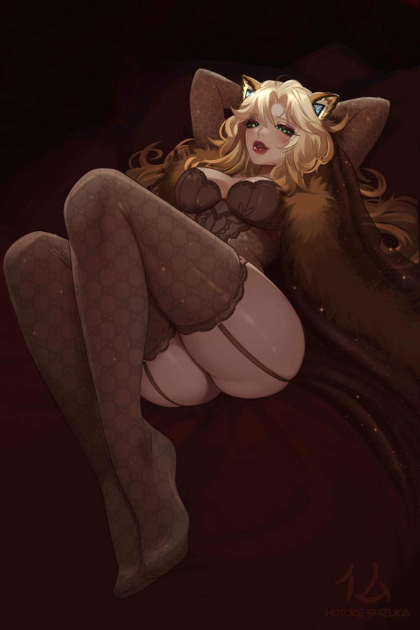 ass, breasts, female, female only, genshin impact, hotoke shizuka, hoyoverse, medium breasts, stockings, thick ass, thick thighs, xilonen (genshin impact)