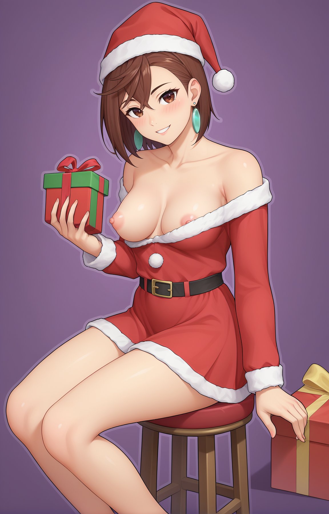 1girls ai_generated christmas_hat christmas_outfit dandadan gift_box leukocrisp