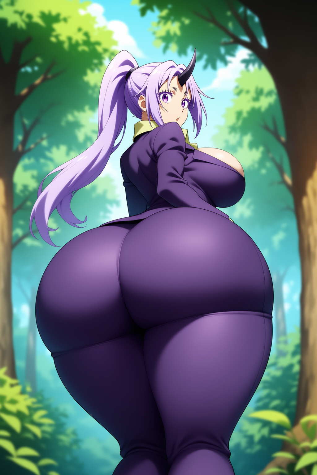 ai_generated big_ass big_butt goldencum34 horn looking_back purple_hair purple_suit shion_(tensei_shitara_slime_datta_ken) tensei_shitara_slime_datta_ken that_time_i_got_reincarnated_as_a_slime