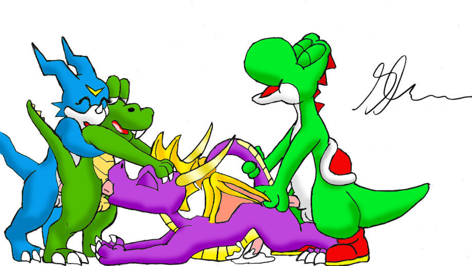 anal balls bandai croc croc:_legend_of_the_gobbos crocodile cum_on_ground digimon dragon foursome glenn group male mario_(series) nintendo oral penetration penis reptile scalie spitroast spyro spyro_the_dragon tongue veemon yaoi yoshi