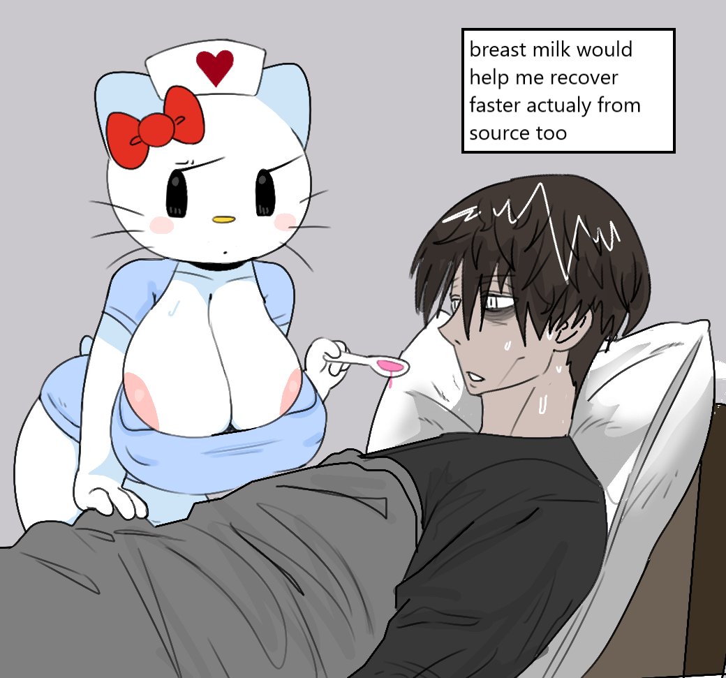 breasts hello_kitty hello_kitty_(character) hello_kitty_(series) nipples nurse nurse_cap nurse_uniform revealing_clothes sanrio savagensfw sick