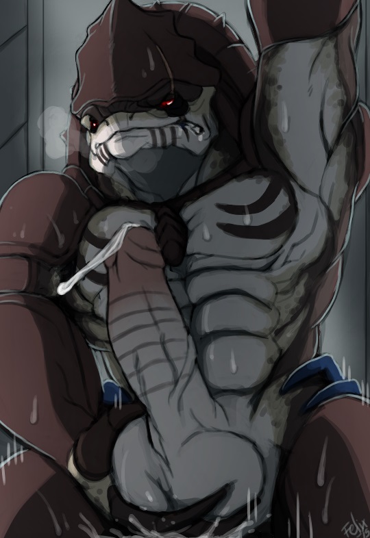 2015 abs alien balls big_balls big_penis cum erection felixfellow krogan male male_only markings mass_effect muscles nude pecs penis red_eyes solo sweat video_games