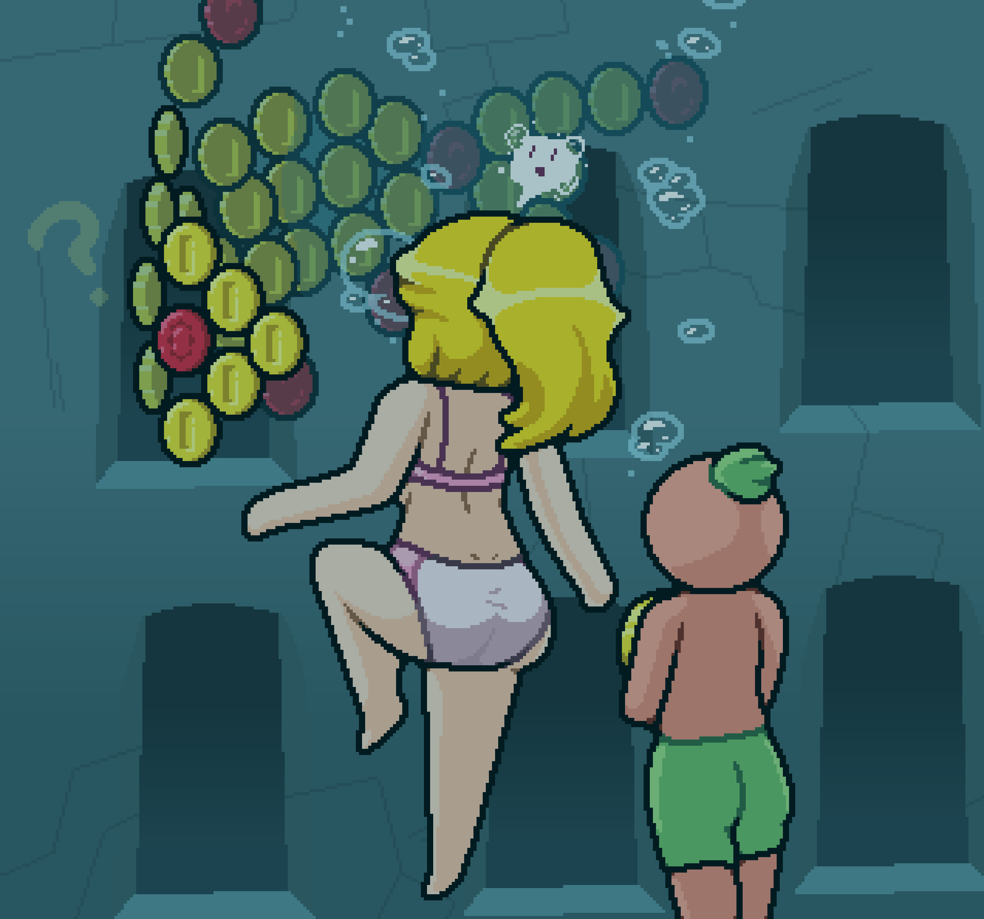 big_ass bikini blonde_hair bubbles coin coins diving fish mario_(series) not_porn okami_tomato pink_bikini ponytail princess_peach super_mario_sunshine swimming tomato_(okami_tomato) underwater