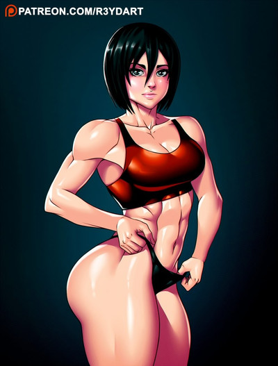 attack_on_titan mikasa_ackerman muscular muscular_female r3ydart