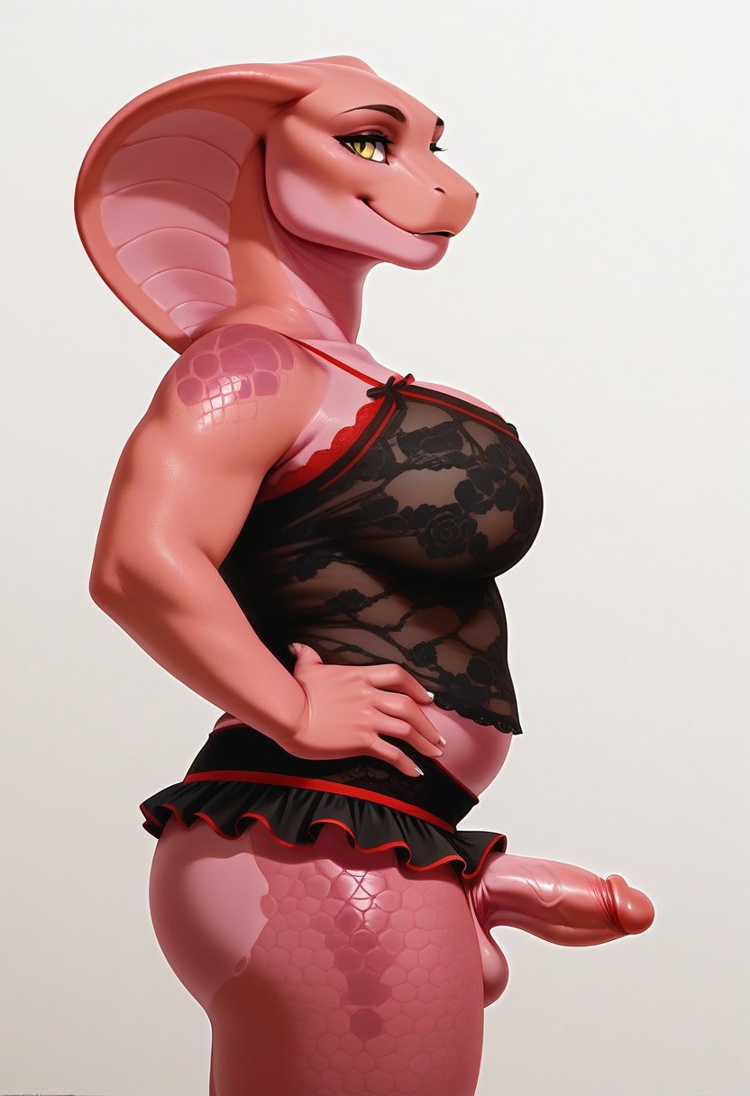 ai_generated anthro breasts futanari large miniskirt scalie