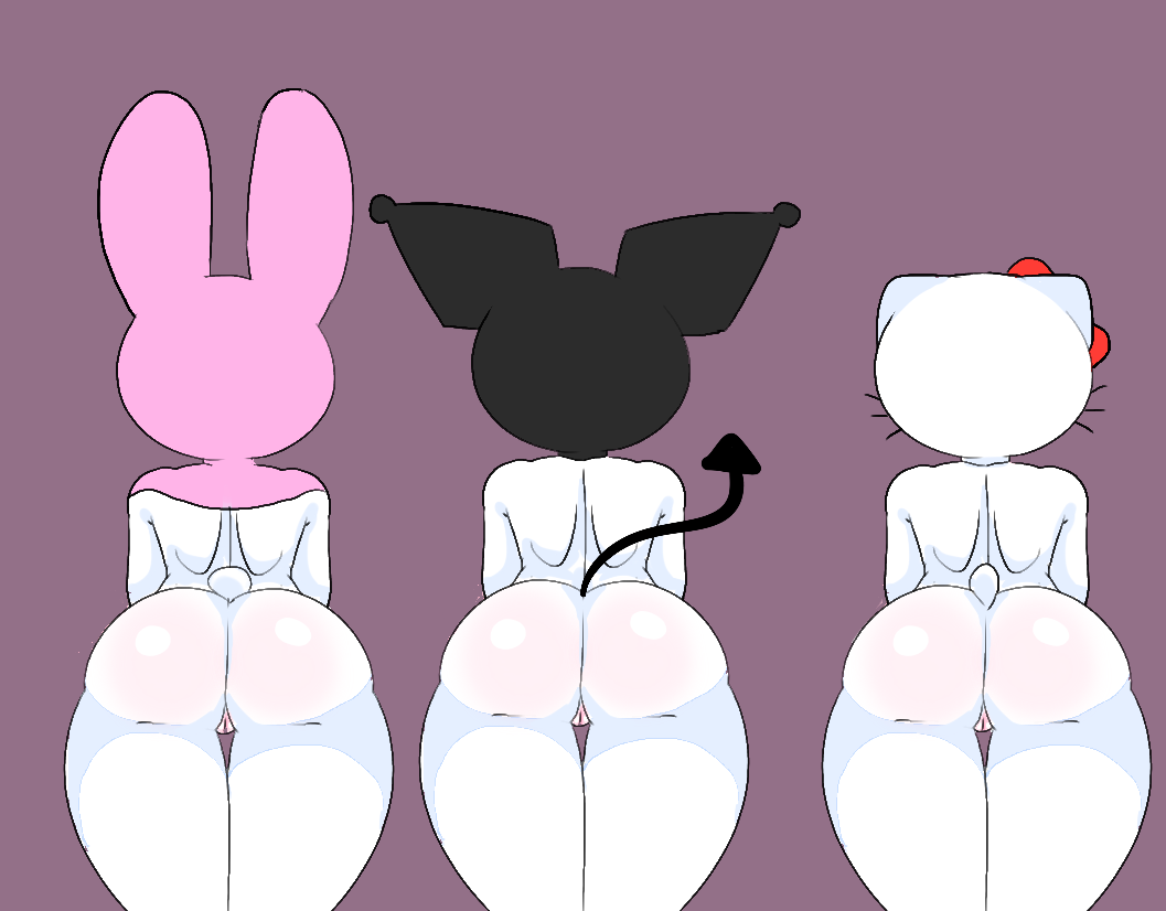 ass ass_bigger_than_head ass_focus back_view hello_kitty hello_kitty_(character) hello_kitty_(series) kitty_white kuromi my_melody naked onegai_my_melody sanrio savagensfw tagme white_body white_fur