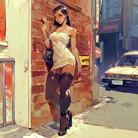 ai_generated alley back_alley backalley car city city_background corrupted corruption dress high_heels platform_heels prostitute prostitution skimpy_clothes street street_hooker streetwalker