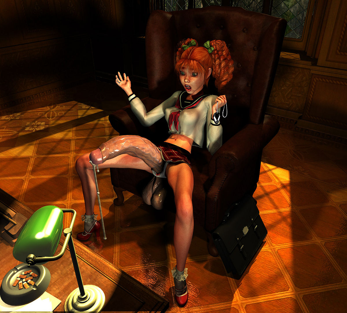 1futa, 3d, balls, bimbo, cum, freckles, futanari, ginger, grendel, hourglass figure, huge cock, intersex, lipstick, navel, penis, penis under skirt, red hair, solo futa, testicles