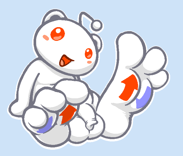 3_toes alien blush chibi feet foot_focus head_tilt humor male_only penis plain_background reclining reddit reddit_logo sitting snoo toes uncut what yowesephth