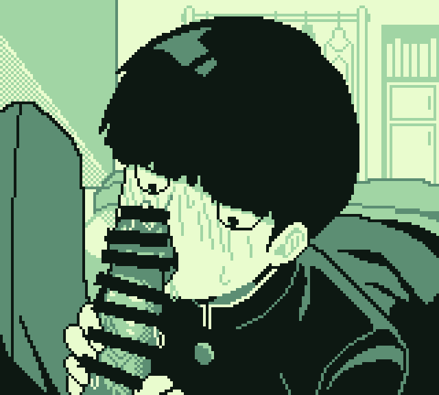 2boys, age difference, arataka reigen, asian, big penis, black eyes, black hair, blowjob, blowjob pov, blush, blush lines, bowl cut, censor bar, censored, censored penis, fully clothed, grabbing, grabbing penis, licking, licking penis, male, male focus, male only, mob face, mob psycho 100, penis, pixel art, pixelated, school uniform, shigeo kageyama, skinny, sweat, wet penis, yaoi, young