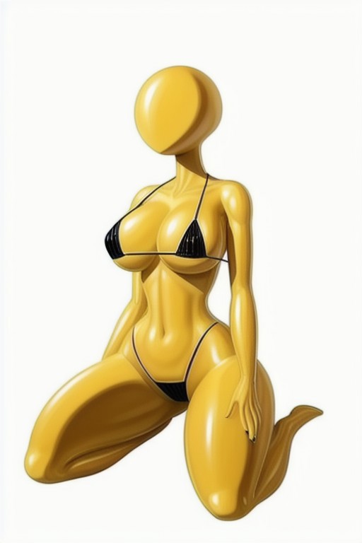 ai_generated bikini character_(sedalmerck) faceless faceless_female female female_only huge_breasts mascot mascots micro_bikini rule_63 sedalmerck solo solo_female wide_hips yellow_body yellow_skin