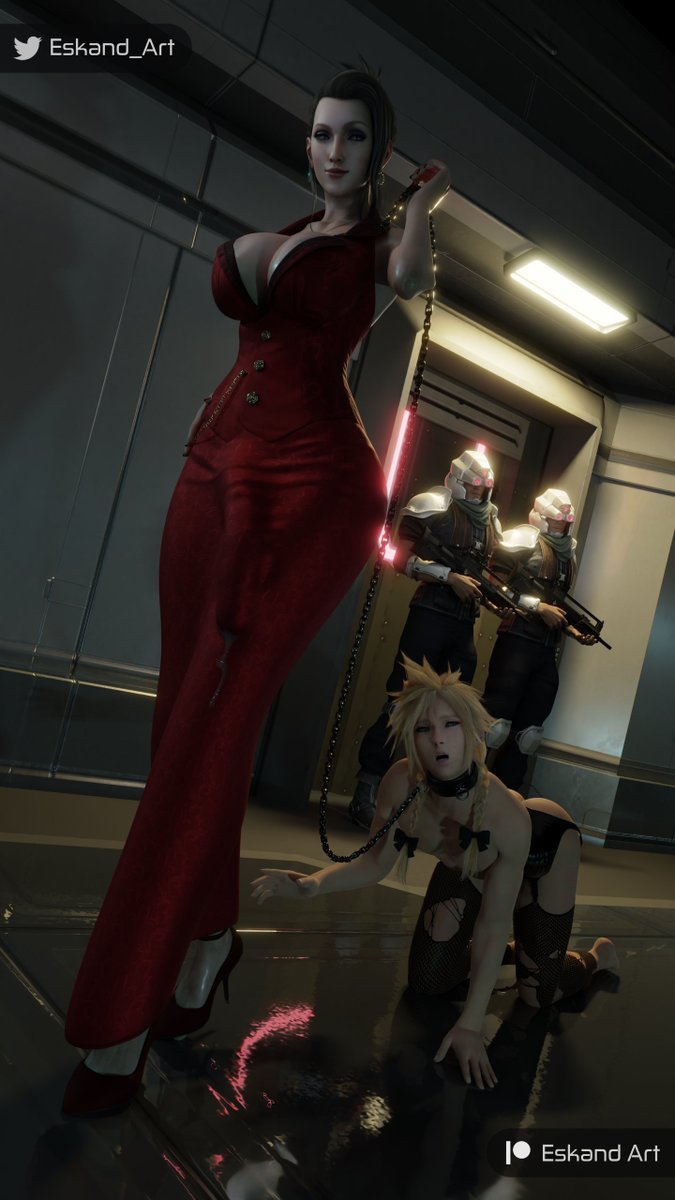 1futa 3d bent_over big_breasts big_penis blonde_hair breasts bulge bulge_through_clothing cleavage cloud_strife collar crossdressing dress duo_focus eskandart femboy feminine_male feminization final_fantasy final_fantasy_vii final_fantasy_vii_remake futadom futanari garter_belt girly huge_breasts leash male malesub penis_outline petplay pigtails red_dress scarlet_(ffvii) square_enix torn_clothes