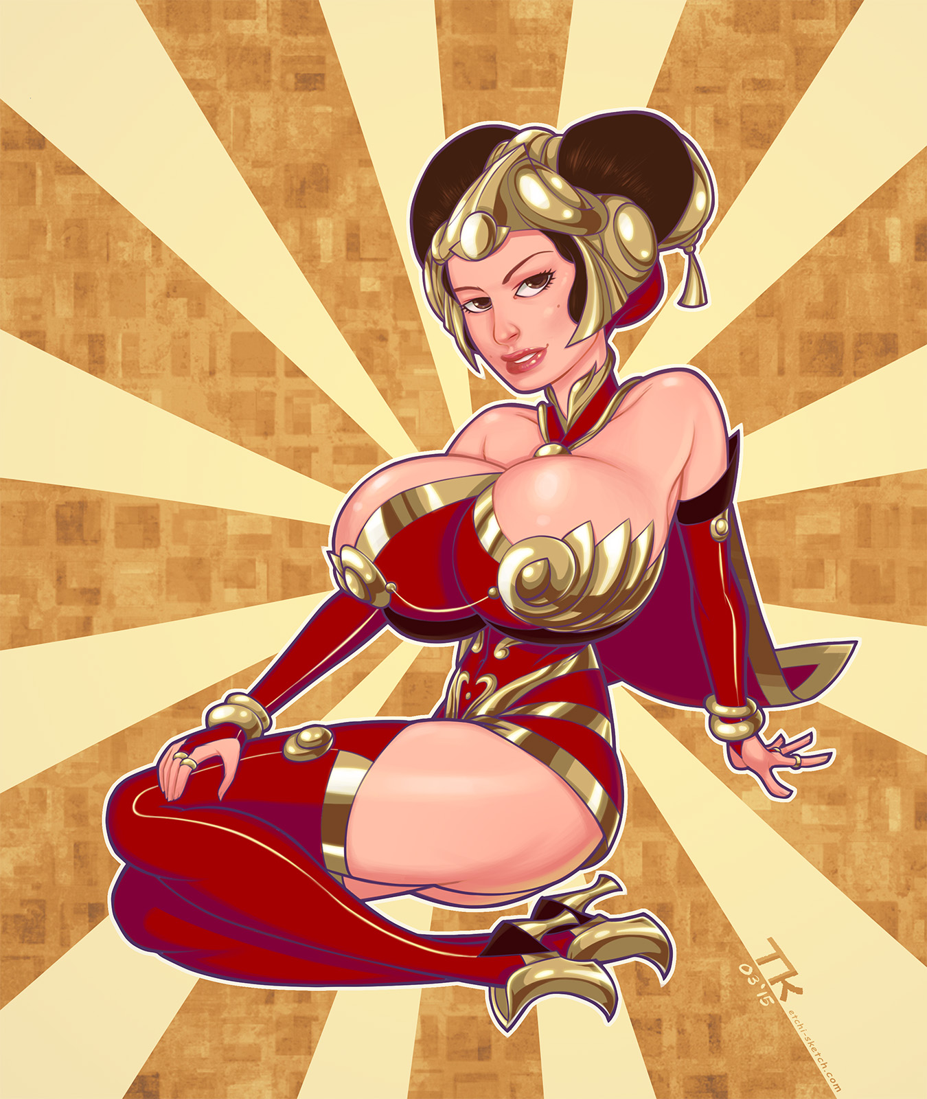 1girls, arm support, ass, beauty mark, big ass, bimbo, boots, breasts, bridal gauntlets, brown eyes, brown hair, busty, cleavage, clothed, english text, female, high heel boots, high heels, highres, huge breasts, lips, lipstick, milf, mole, mother, nipple chain, padme amidala, red boots, rings, sitting, smile, solo, star wars, text, thigh boots, turk128, voluptuous
