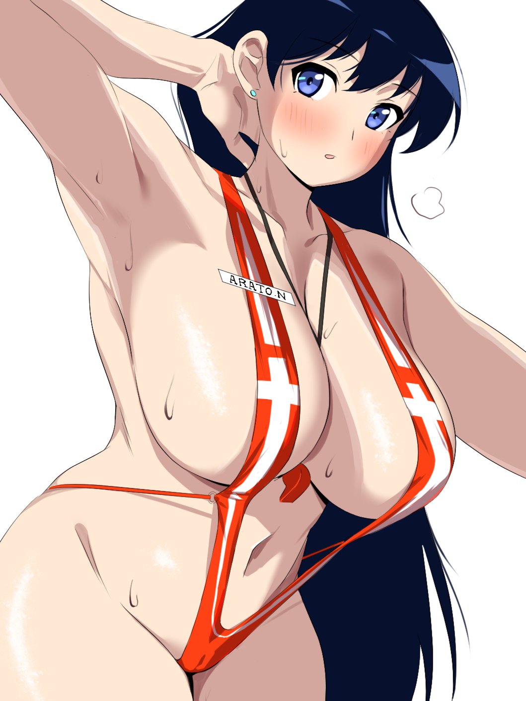 1girls, arato nagi, bikini, curvy, female, female focus, female only, huge breasts, imiin, light skin, light-skinned female, looking at viewer, ruri no houseki, shiny skin, smile, solo, swimsuit, thick thighs, thighs, wide hips