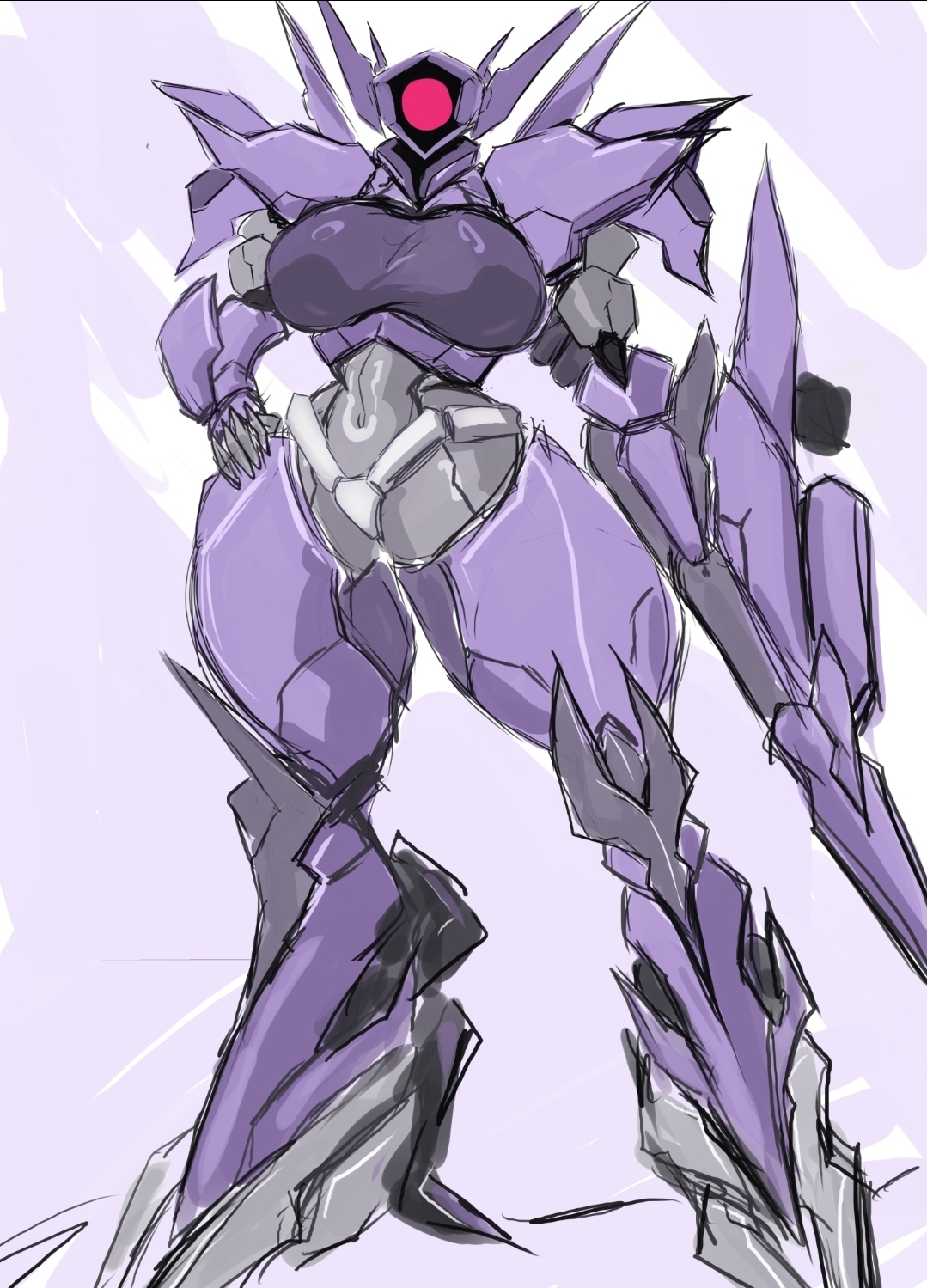 arm cannon, big breasts, cyclops, mtf crossgender, mtf transformation, pink, rule 63, shockwave, solo, thick thighs, transformers, transformers prime, waaka horror