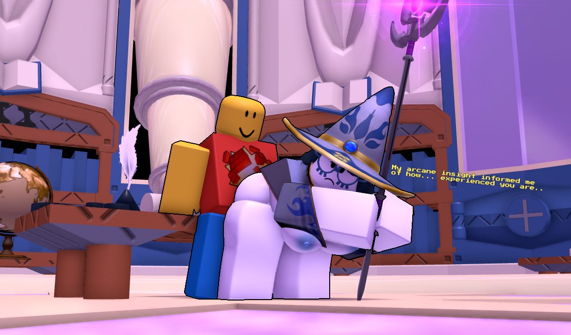 1boy, 1girls, 3d, areolae, ass, azuri (block tales), bent over, block tales, breasts, dialogue, english text, from behind, hexworks, nipples, player (block tales), roblox, roblox game, robloxian, standing, standing sex, tagme, text, thighs