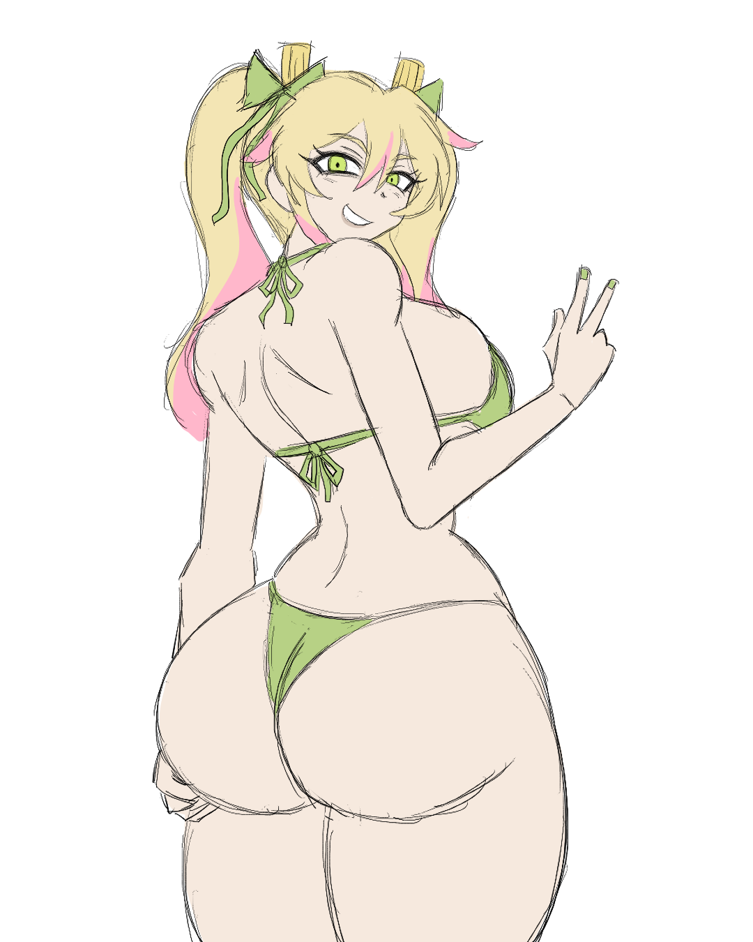 1girls, anonymous artist, ass, ass focus, banana bus squad, big ass, bikini, bikini bottom, bikini top, blonde hair, dat ass, green eyes, huge ass, indie virtual youtuber, pastaroniravioli, swimsuit, twintails, vanoss crew, virtual youtuber, youtube, youtuber