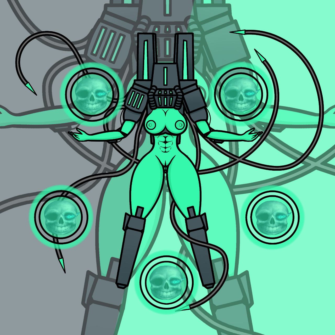 1girls, 2d, abs, blue skin, breasts, female, flying, machine, mindflayer (ultrakill), robot, robot girl, sans, slim, slim waist, solo, tagme, tentacle, ultrakill, wide hips