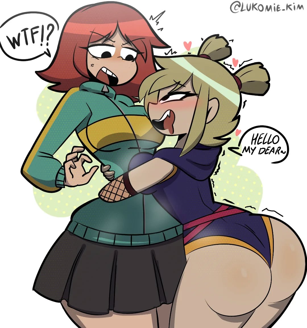 auburn hair, big ass, big butt, blonde hair, hugging, kim pine, leotard, lesbian, liamvickers 98, roxanne richter, scott pilgrim, sexy, tagme, tagme (character), thick thighs, yuri
