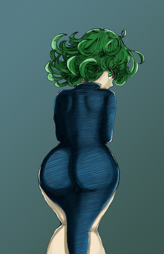 1girls, ass, clothes, color, dress, female, female only, from behind, green hair, huge ass, human, one-punch man, solo, sweat, tatsumaki, thegoldensmurf