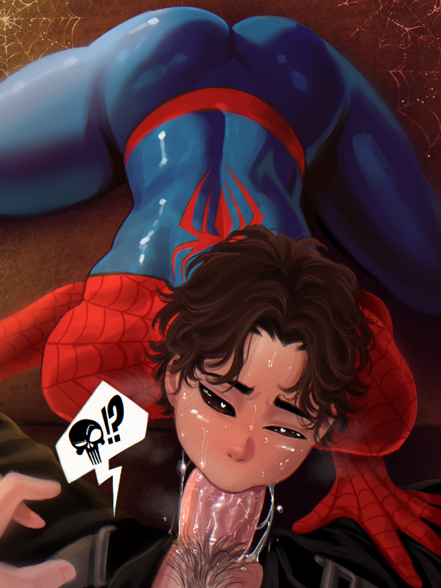 2026, 2d, 2d artwork, blowjob, frank castle, gay, gay blowjob, male, male focus, male only, male/male, marvel, marvel comics, peter parker, punisher (francis castle), self upload, spider-man, spider-man (series), yaoi