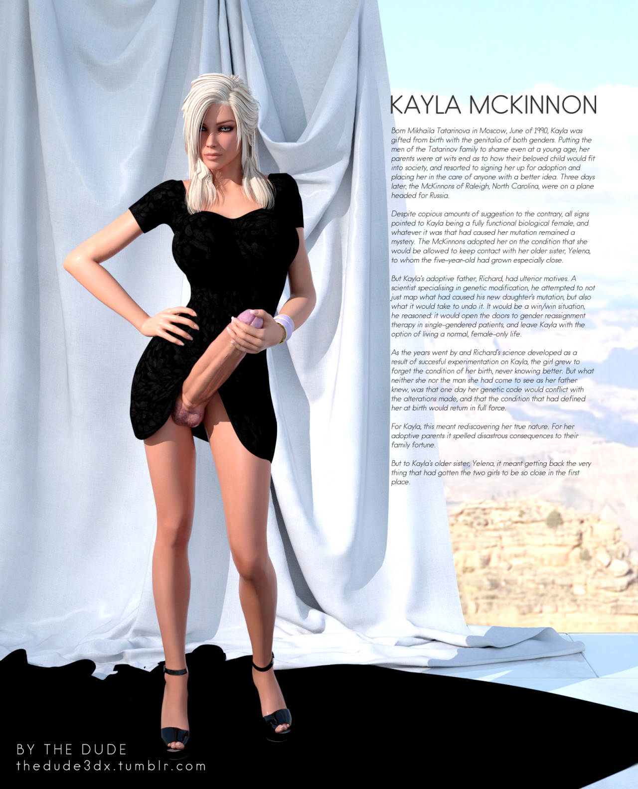 1futa, 3d, anklet, balls, beauty mark, bimbo futa, blonde futa, blonde hair, bottomless skirt, breasts, character profile, character sheet, cleavage, curvy, english text, erection, erection under clothes, erection under skirt, exposed penis, futa only, futanari, grey eyes, hair, hair over one eye, hand on penis, handjob, heels, high heels, holding penis, huge breasts, huge penis, intersex, kayla mckinnon, long hair, no panties, original character, pale skin, pale-skinned futa, partially clothed, penis, penis out, penis under clothes, penis under dress, penis under skirt, platform heels, platinum blonde hair, shiny skin, silver hair, skirt, skirt lift, solo, standing, text, the dude, white hair