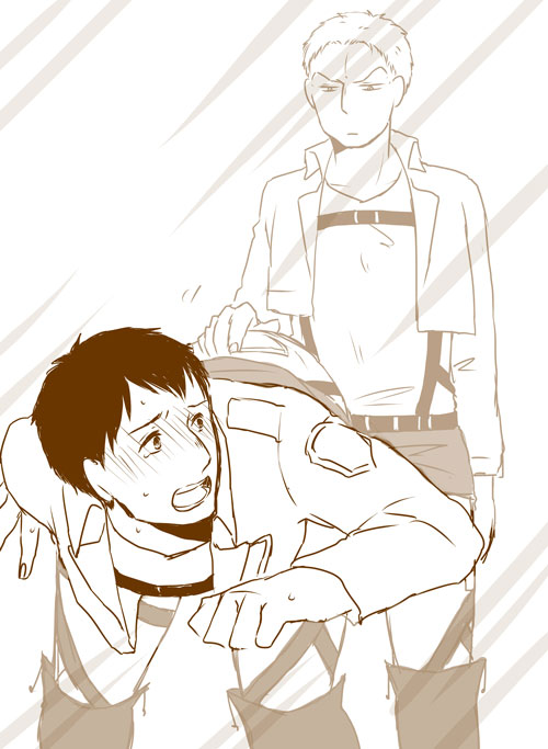 2boys attack_on_titan bertolt_hoover black_hair blonde_hair male male_only multiple_males reiner_braun trapped yaoi