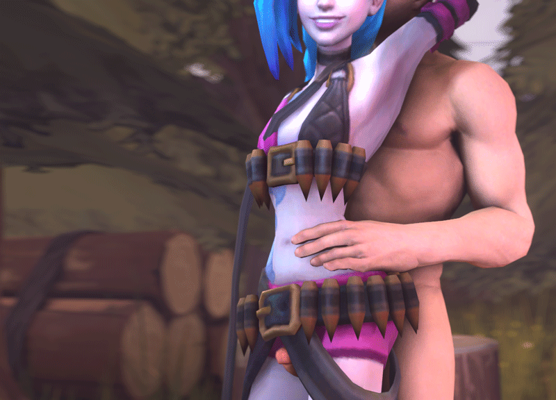 3d animated armpits arms_up belt braid bullet choker clothed_female_nude_male clothing female forest frottage grin grinding hug hug_from_behind human jinx_(league_of_legends) league_of_legends log male outdoors outercourse pale_skin penis redmoa shorts smile source_filmmaker tattoo thigh_sex torso_grab twin_braids very_long_hair