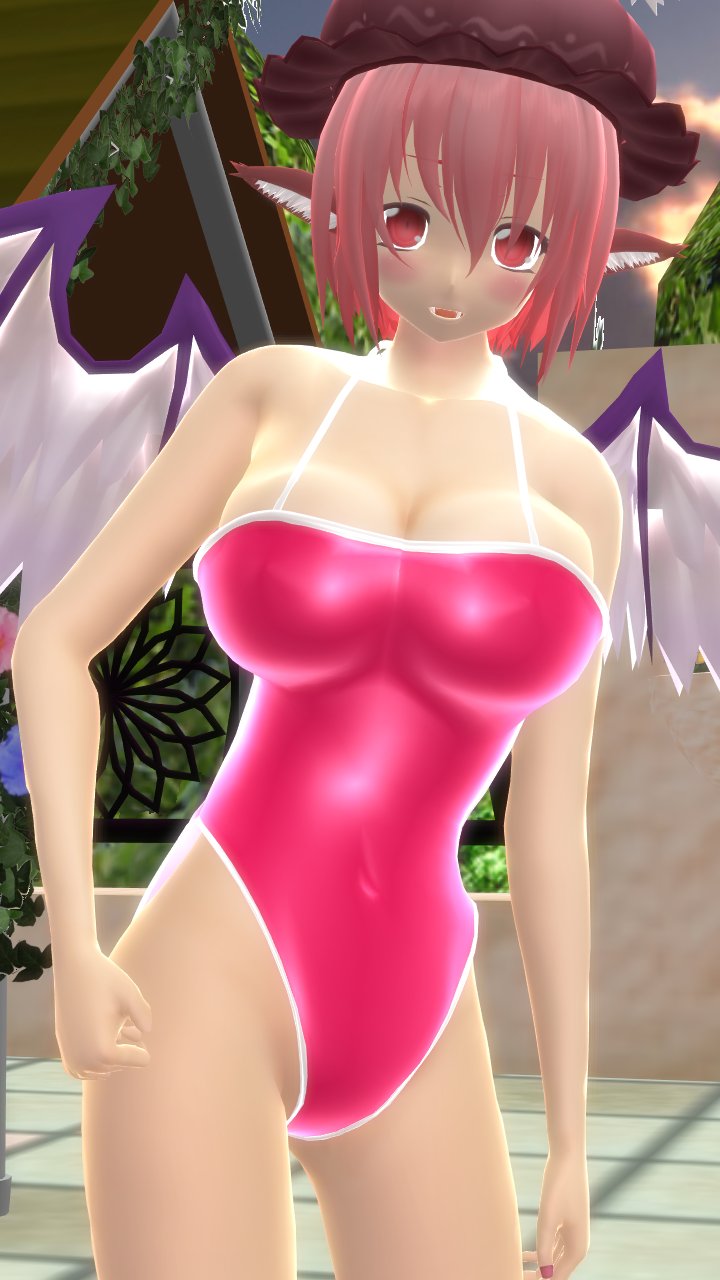 1girls 2023 3d avian_humanoid belly_button breasts cleavage clouds hat hati_yukkuri_mmd headwear hips jpeg kemonomimi light-skinned_female looking_at_viewer mmd mob_cap mystia_lorelei open_mouth outdoors pink_eyes pink_hair_female pink_swimsuit short_hair_female solo_female solo_focus sunset swimsuit touhou trees wings youkai