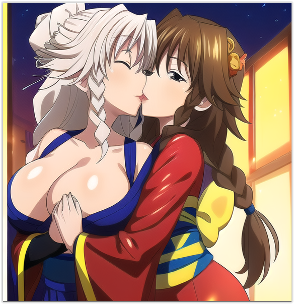 2girls 2milfs 2women ai_generated female grayfia_lucifuge happy_new_year high_school_dxd lesbian_couple lesbian_kiss lovers sapphic venelana_gremory yuri