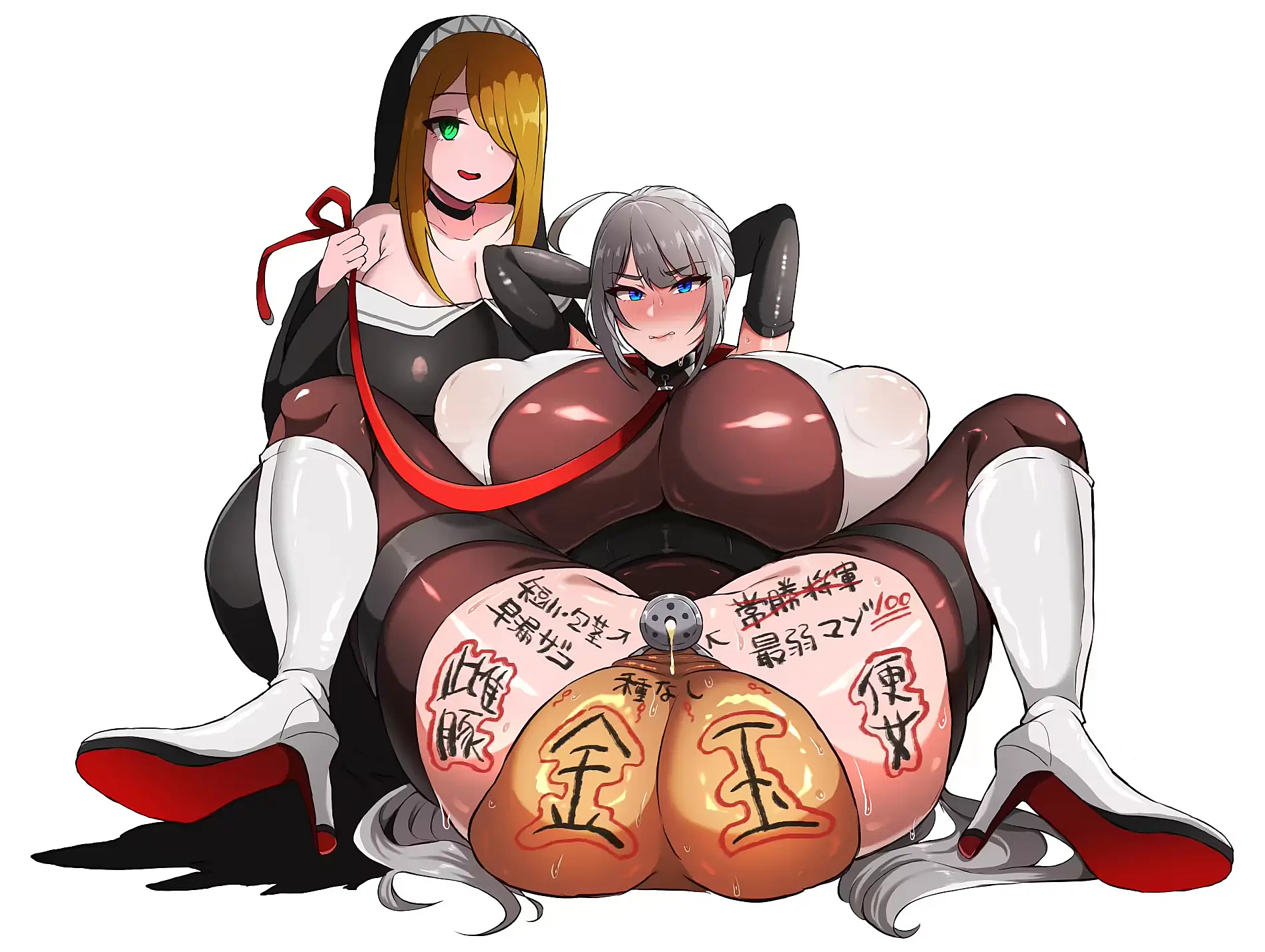 after rape, age difference, aqua eyes, bimbo, bimbo futa, body writing, breast size difference, busty, chastity cage, chastity device, collar, comic page, defeat rape, defeated, defeated heroine, dickgirl/dickgirl, elf, elf futa, fetish, futa on futa, futanari, futasub, gray hair, hourglass figure, huge breasts, huge thighs, humiliated, humiliation, legs apart, looking pleasured, nun, precum, small dom big sub, small penis futa, small penis humiliation, text, thick legs, thick thighs