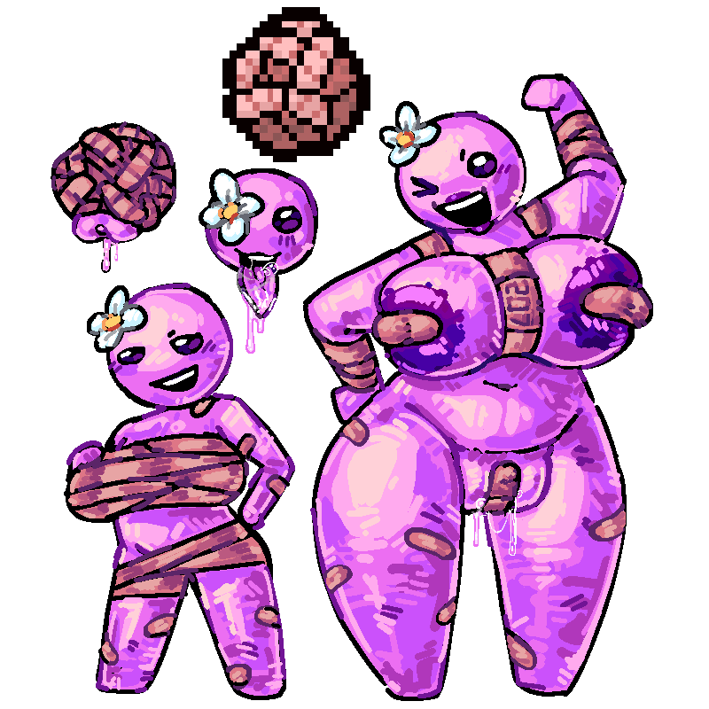 1girl, bandage, bandage girl, barely clothed, dripping pussy, evolution, gijinka, huge areolae, huge breasts, lyvicorp, puffy pussy, sequence, super meat boy, tagme, the binding of isaac, video games