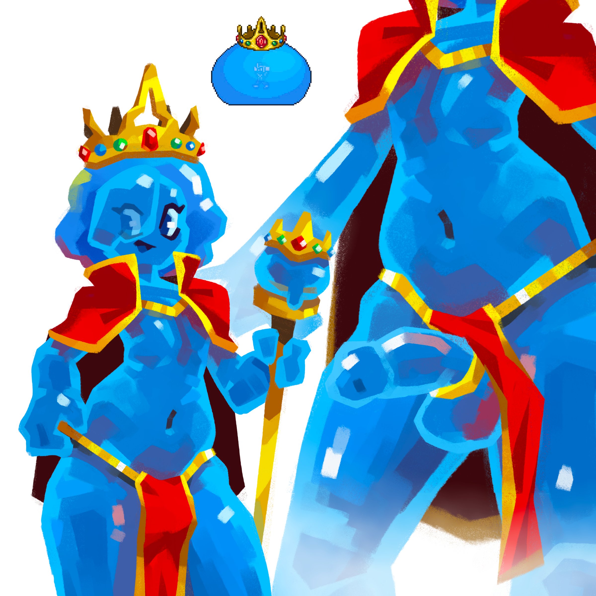 1boy, 2025, anthro, balls, blue body, carlemiz1, cock, cock ring, crown, femboy, flat chest, headgear, humanoid, king slime (terraria), loincloth, loincloth aside, male, partially clothed, penis, slime, slime boy, solo, tagme, terraria, twink, wide hips, z1n1m3r