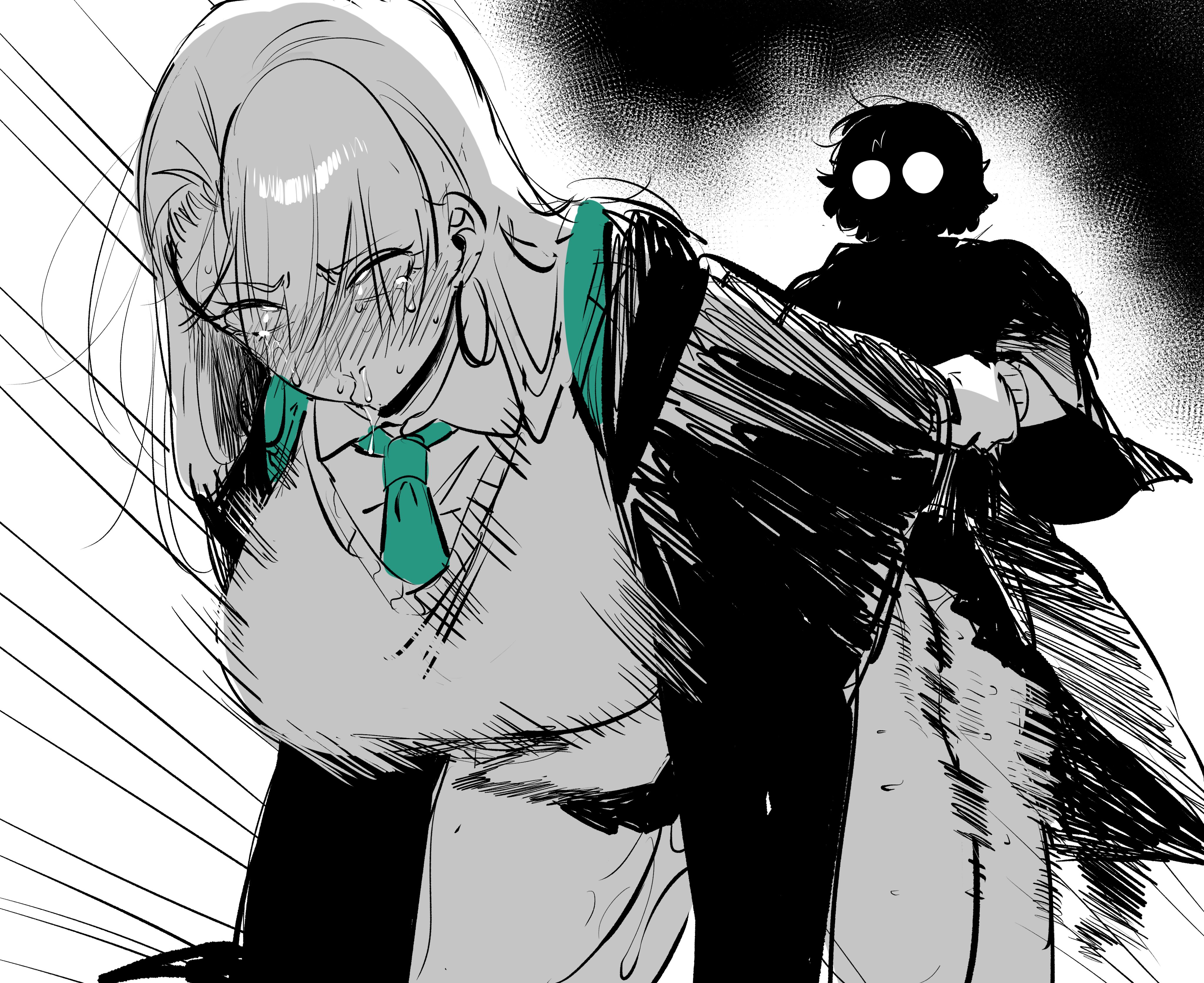 1futa, 1girls, absurdres, black skirt, blonde hair, blush, brown hair, bulge, clothes lift, commentary, draco malfoy, draco malfoy (redteneri), earrings, erection, erection under clothes, female, fully genderswapped group, futa on female, futanari, genderswap, genderswap (mtf), glasses, green eyes, green necktie, gryffindor, harry james potter, harry potter, harry potter (series), highres, hogwarts school uniform, hoop earrings, huge cock, huge penis, jewelry, long hair, multiple girls, necktie, okpriko, penis, penis awe, pleated skirt, robe, rule 63, school uniform, shirt, short hair, sketch, skirt, skirt lift, slytherin, steam, uncensored, untranslatable commentary, wide eyed, wizarding world