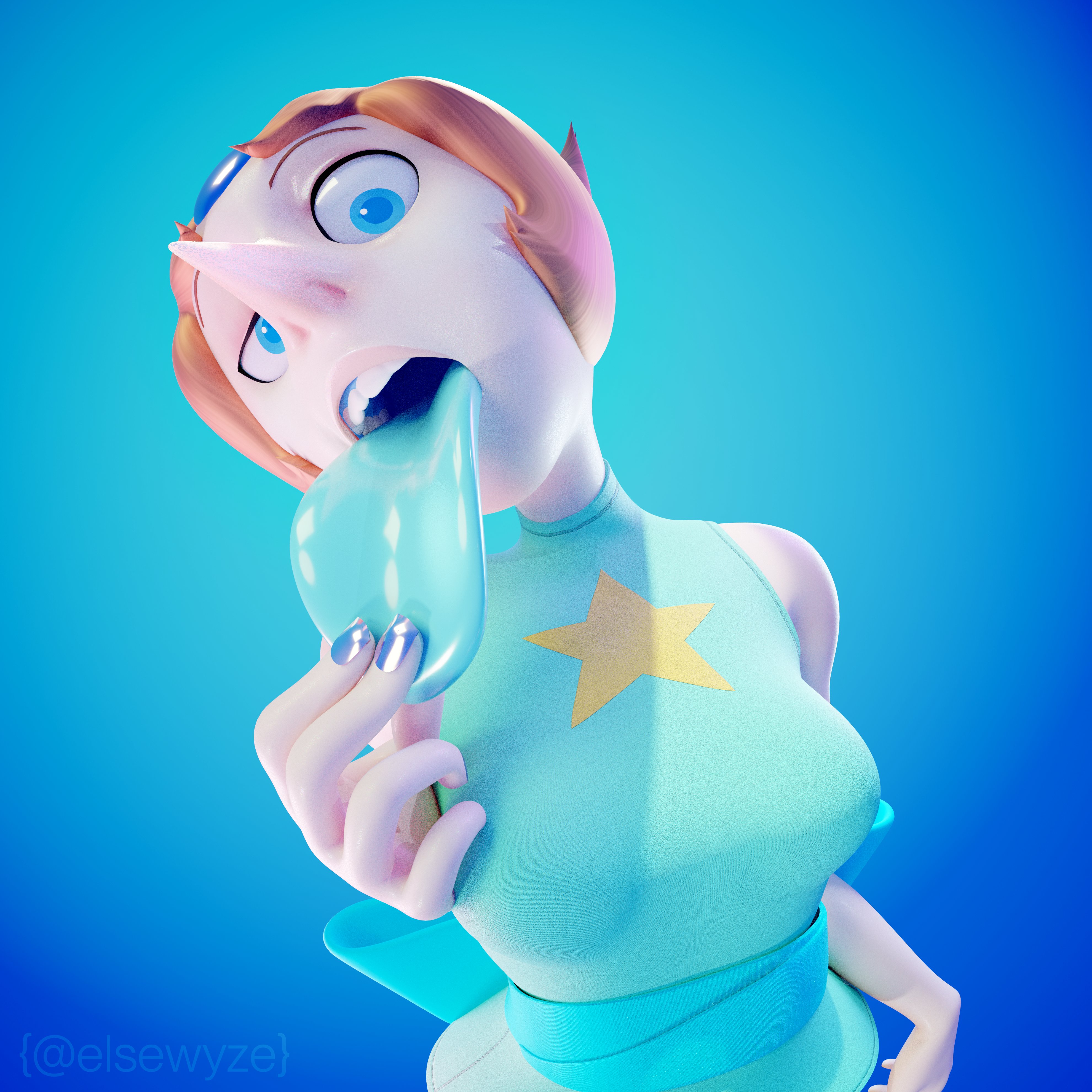 1girls, 3d, blue eyes, blue nails, blue tongue, breasts, cartoon network, elsewyze, long nose, looking at viewer, medium breasts, nails, pale skin, pearl (steven universe), steven universe, tongue, tongue focus, tongue out, white skin
