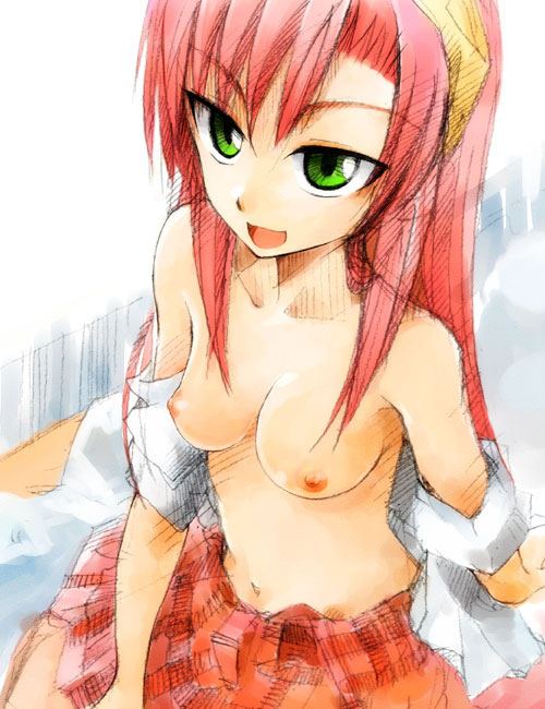 breasts green_eyes hairband hayate_no_gotoku! hinagiku_katsura katsura_hinagiku kurekaze long_hair nipples pink_hair skirt smile topless undressing