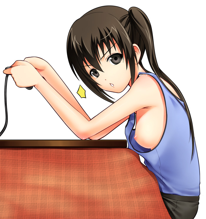 40010prototype breasts clothing console controller down_blouse gaming girls_playing_games kana_minami kotatsu long_hair minami-ke minami_kana nipple_slip nipples no_bra playing_games sideboob small_breasts table tied_hair twintails unaware