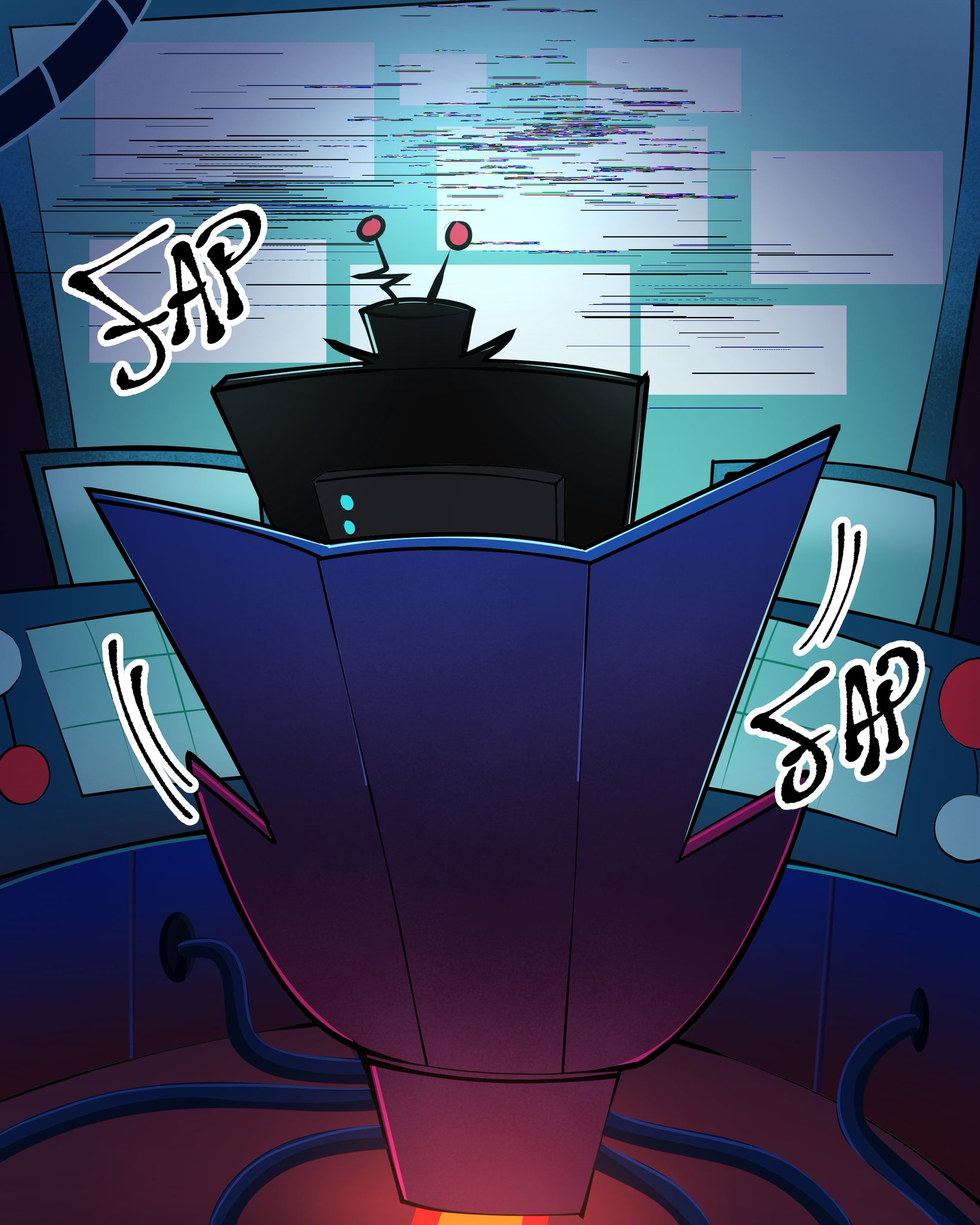 1boy, back view, chair, comic, hazbin hotel, implied masturbation, male, masturbation, pinksartdump, sitting, vox (hazbin hotel)