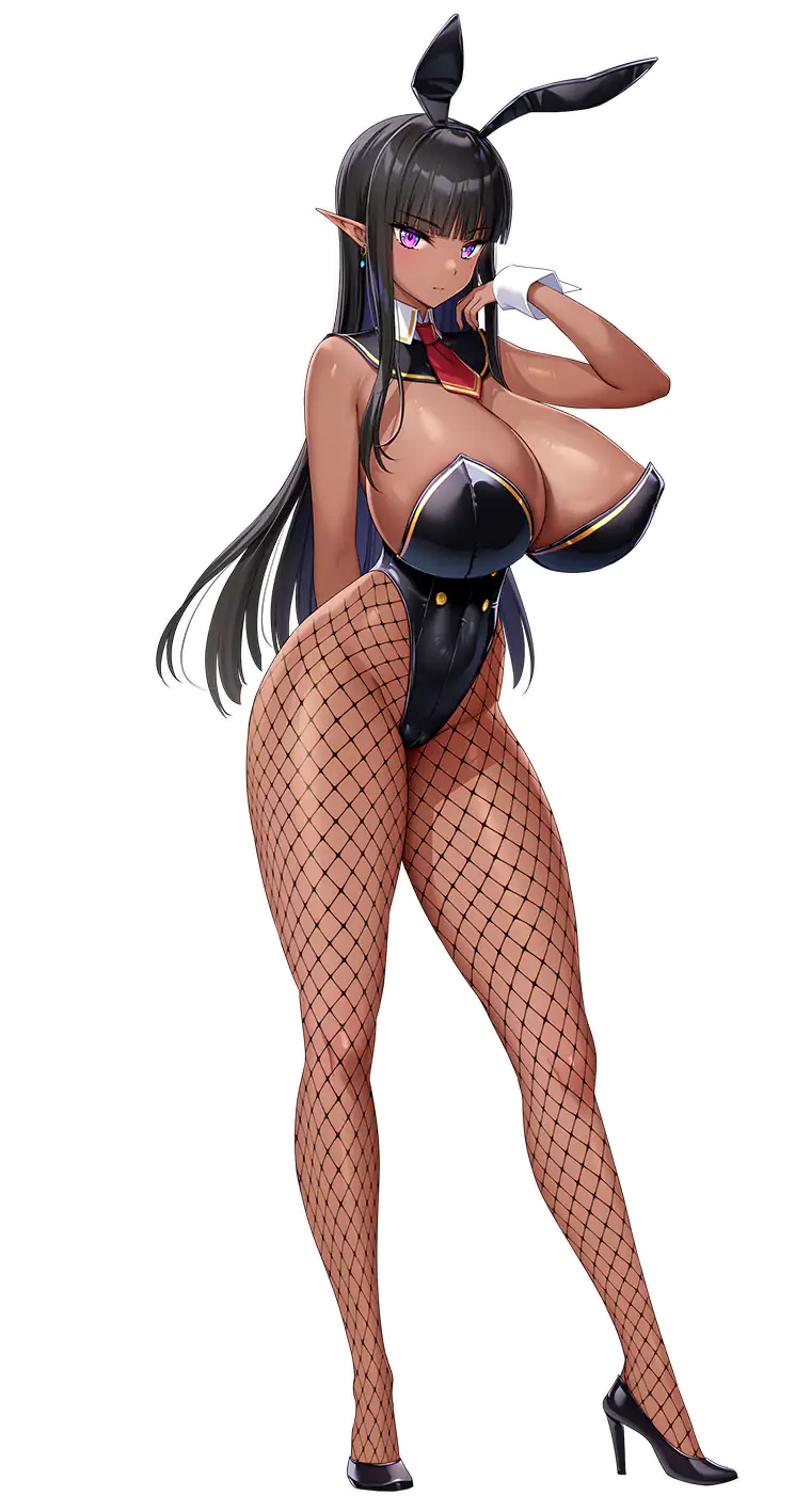 1girls bare_shoulders big_breasts black_hair blue_eyes breasts bunny_ears bunny_girl bunnysuit cleavage curvy curvy_female dark-skinned_female dark_elf dark_skin derauea detached_collar detached_sleeves elf elf_female elf_girl female female_only fishnet_legwear fishnet_stockings fishnets full_body game_cg hair_ribbon high_heels huge_breasts large_breasts lingerie long_hair looking_at_viewer milk_factory motto!_haramase!_honoo_no_oppai_isekai_oppai_bunny_gakuen! official_art png raelda_le_failda shiny_breasts shiny_skin solo standing teenager thighs transparent_background younger_female