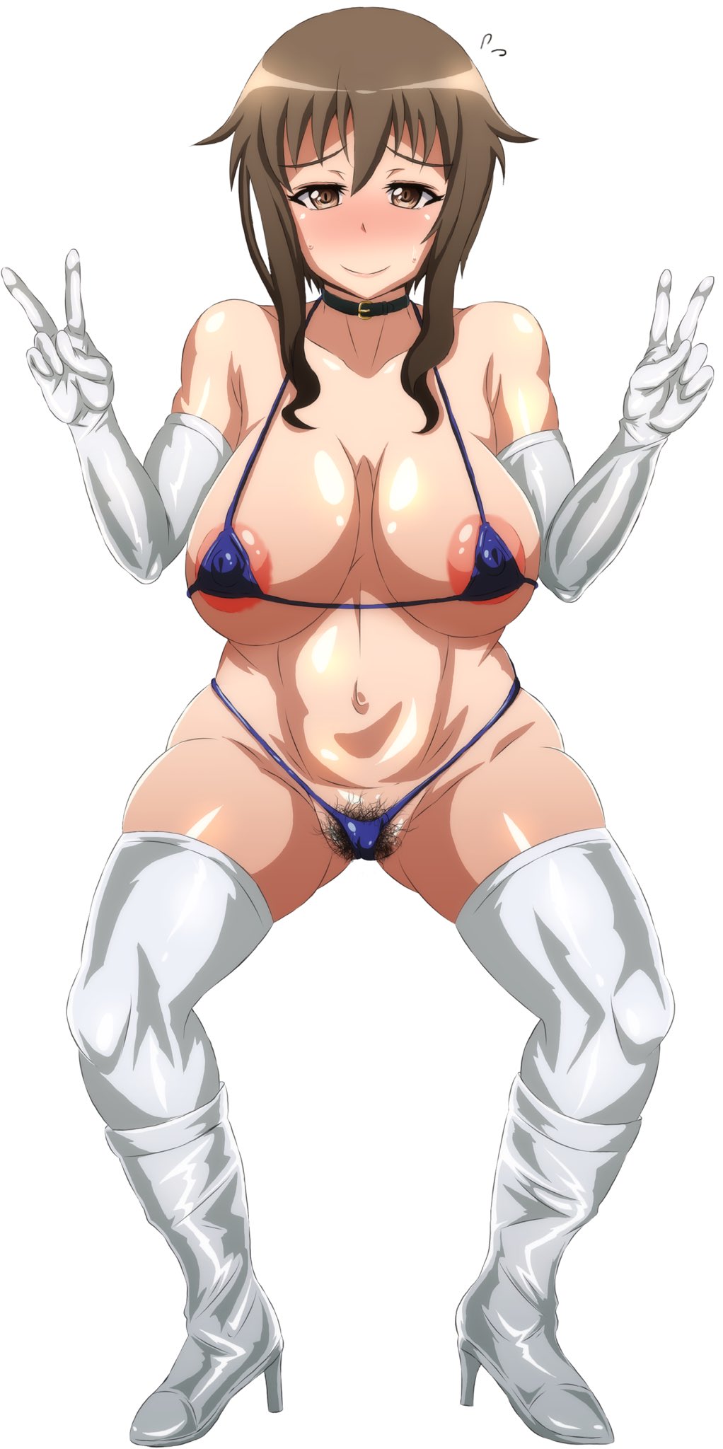 1girls arobiro bitch double_v elbow_gloves female female_pubic_hair high_heel_boots high_heels hooker large_breasts micro_bikini prostitute prostitution pubic_hair spread_legs strike_witches takei_junko world_witches_series