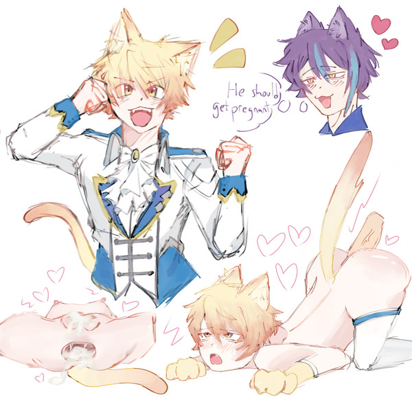 ass, blush, cat ears, cat tail, cum in ass, fangs, gay, kamishiro rui, male, ruikasa, tenma tsukasa