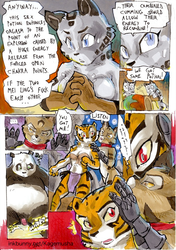 anthro balls bear better_late_than_never big_breasts breasts comic daigaijin english_text feline female flaccid furry furry_only inkbunny_username kung_fu_panda male mammal master_po_ping master_tigress mei_ling page_374 panda penis text tiger