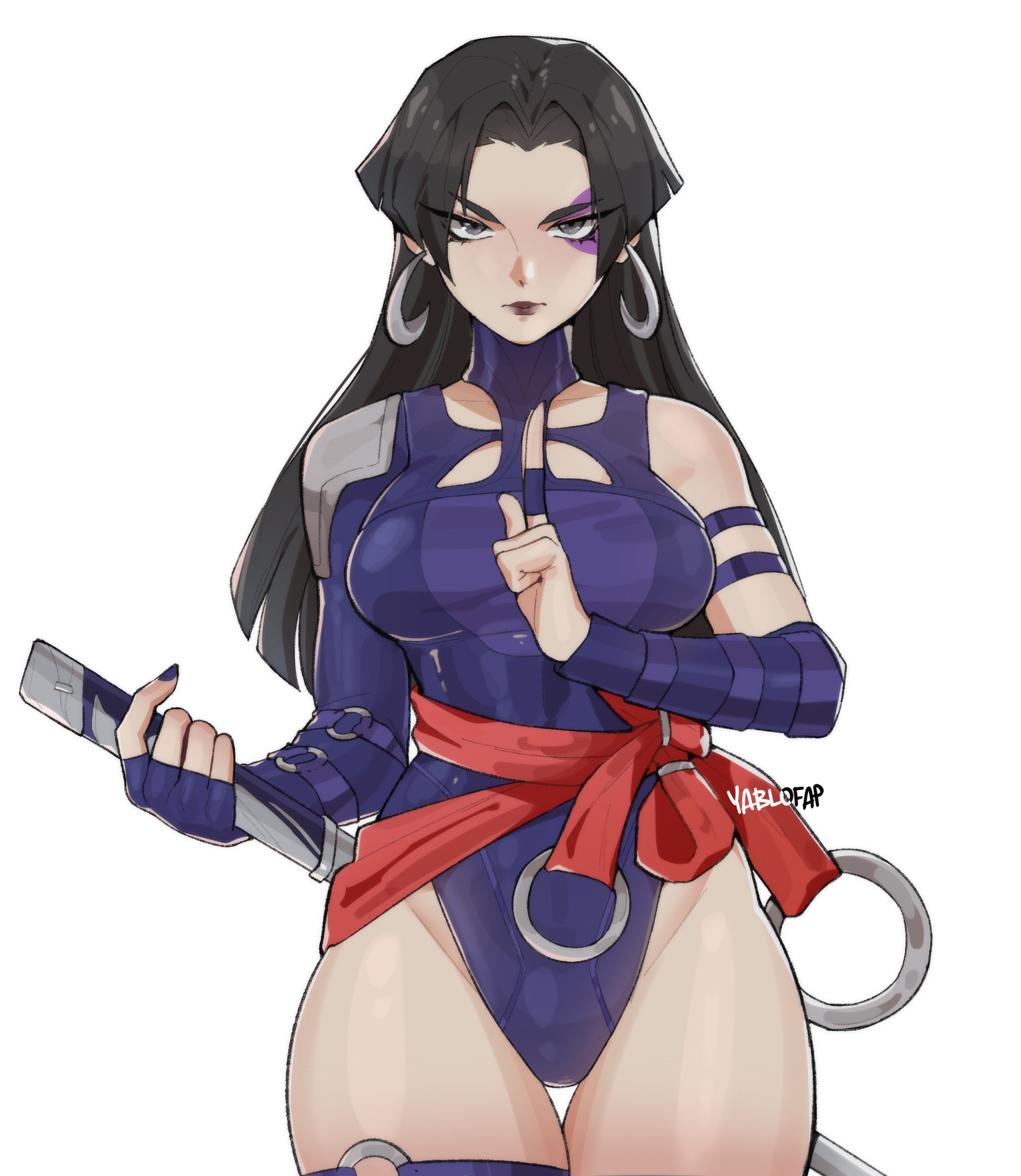 1girls, 2025, 2d, 2d (artwork), ass, big ass, big breasts, breasts, female, female only, marvel, marvel comics, marvel rivals, psylocke, psylocke (sai) (vengeance), questionable, simple background, solo, solo female, thick thighs, thigh gap, white background, yablofap